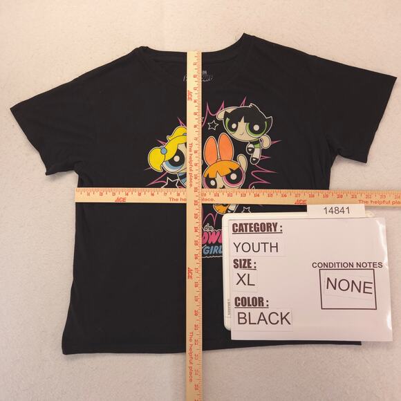 Powerpuff Girls Casual Short Sleeve Shirt Youth Girls Size Extra Large XL Black - Picture 5 of 9